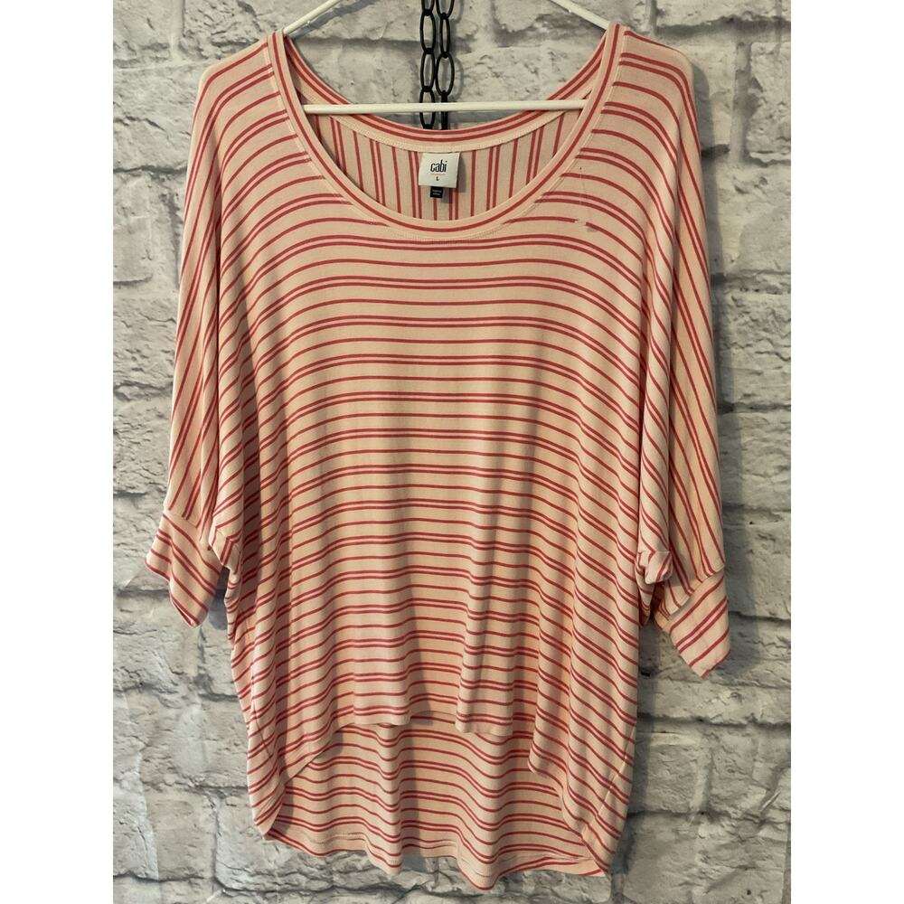 Cabi Size Large Top Pink & White High Low Hem